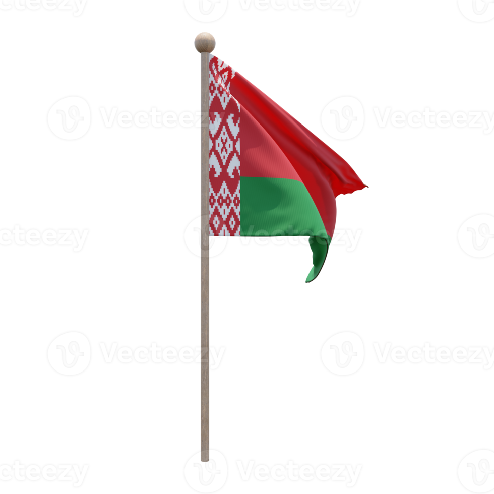 Belarus 3d illustration flag on pole. Wood flagpole png