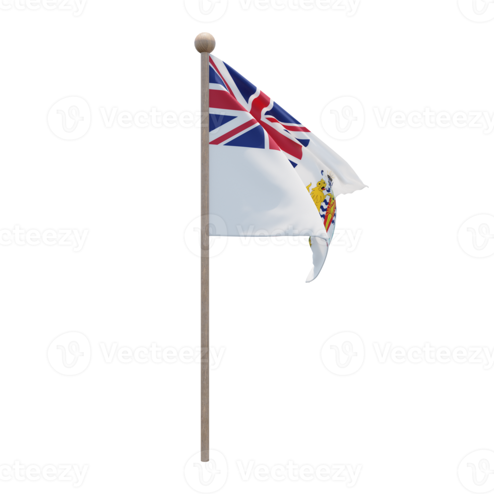 Bandera de ilustración 3d del territorio antártico británico en el poste. asta de bandera de madera png
