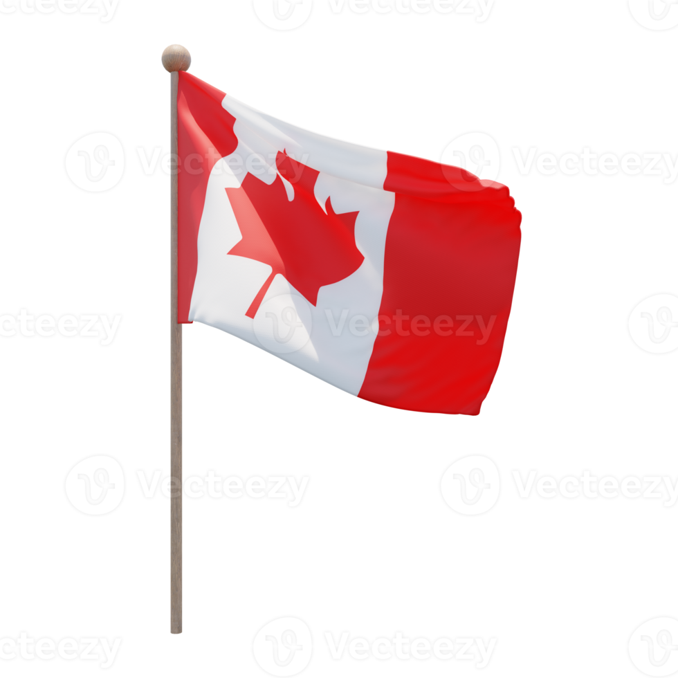 bandeira de ilustração 3d do Canadá no poste. mastro de madeira png