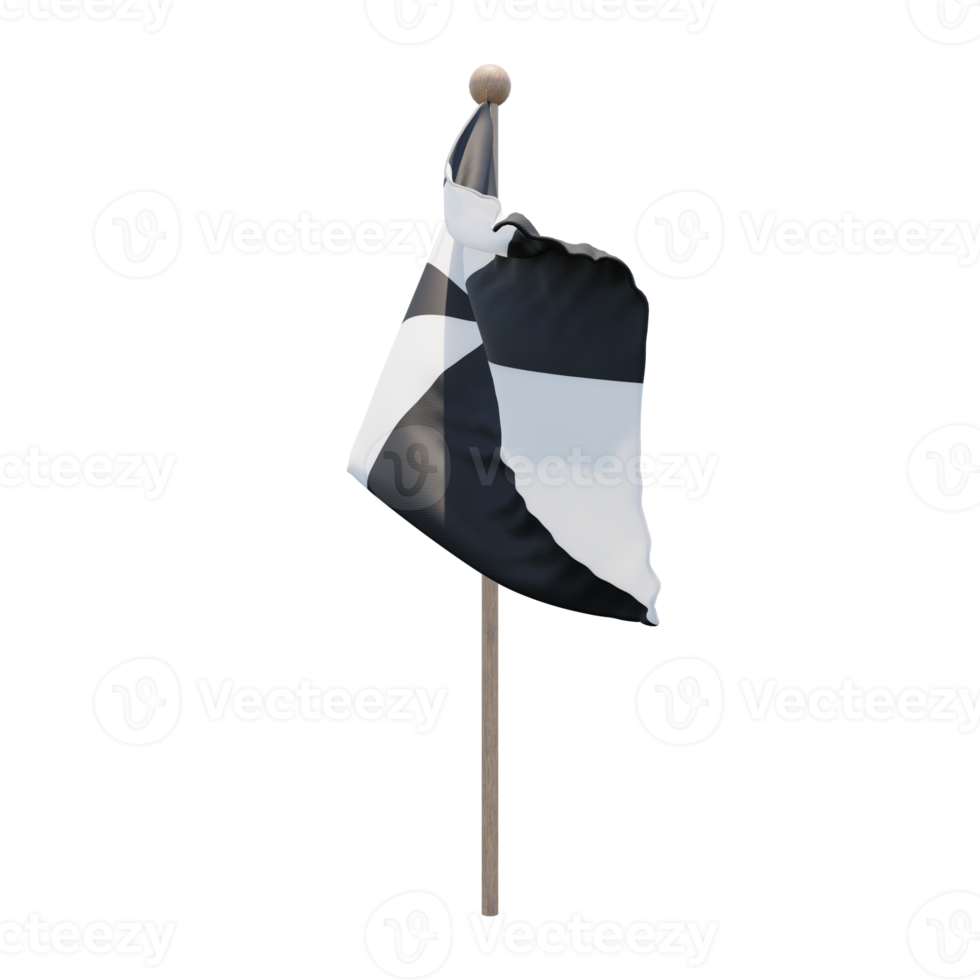 Ceuta 3d illustration flag on pole. Wood flagpole png