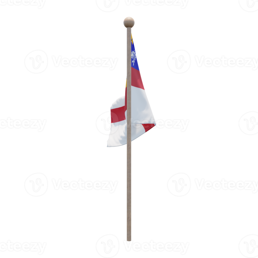 Herm 3d illustration flag on pole. Wood flagpole png