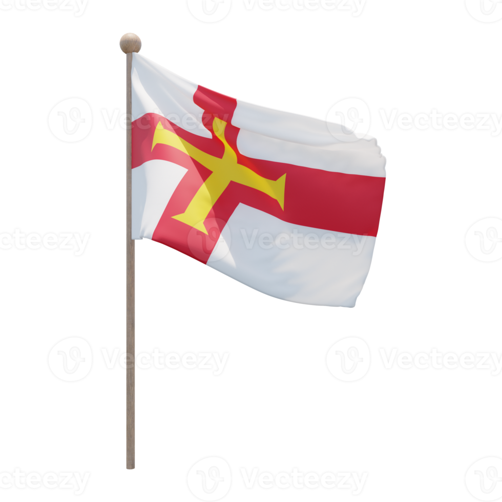 Guernsey 3d illustration flag on pole. Wood flagpole png