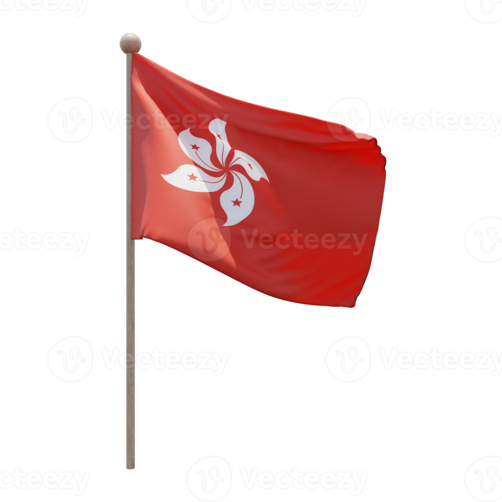 bandera de ilustración 3d de hong kong en el poste. asta de bandera de madera png