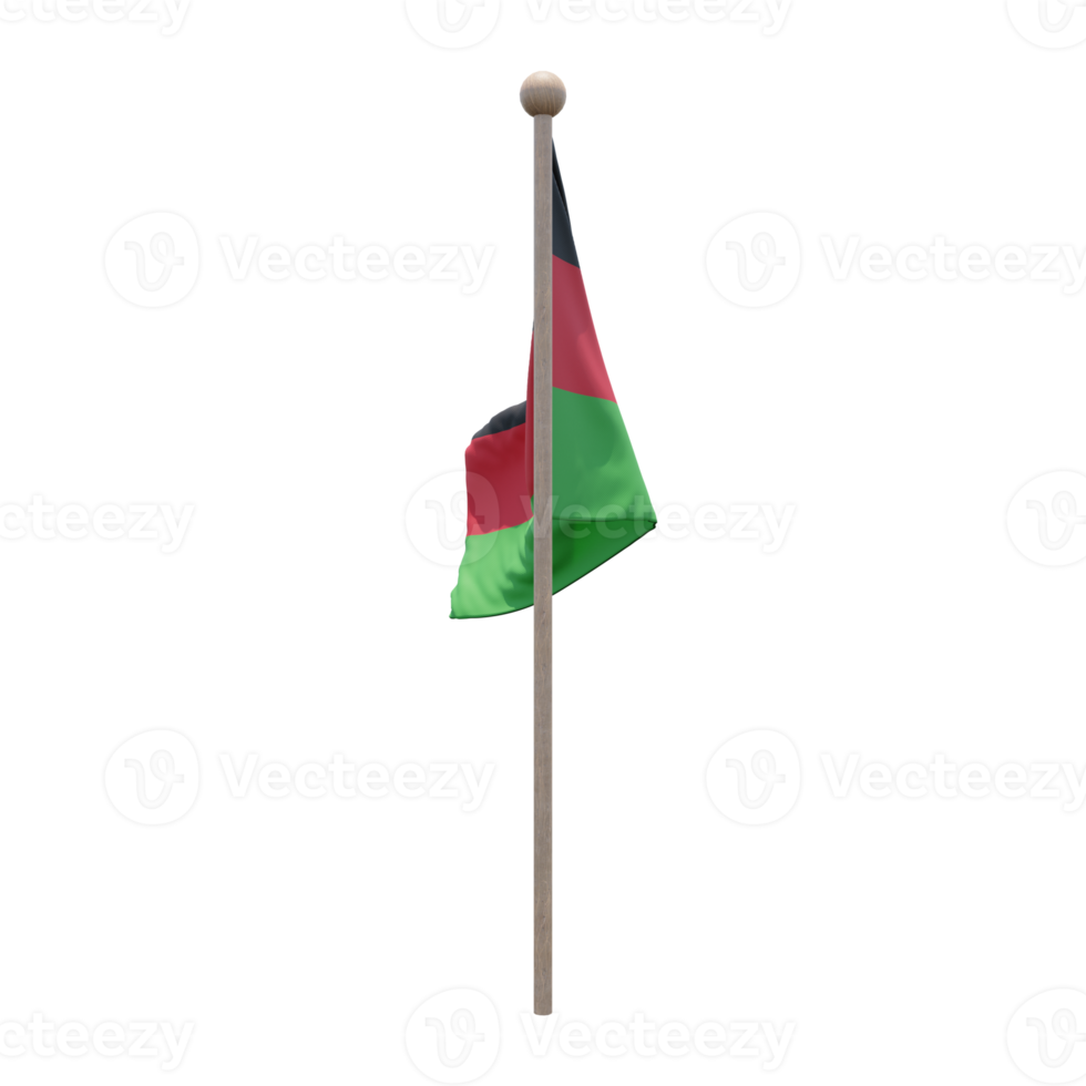 Malawi 3d illustration flag on pole. Wood flagpole png