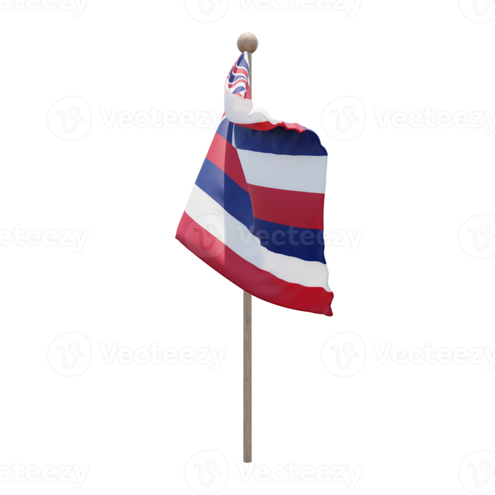Hawaii 3d illustration flag on pole. Wood flagpole png