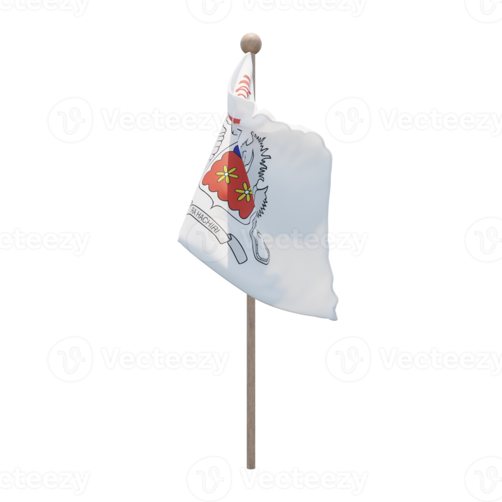 Mayotte 3d illustration flag on pole. Wood flagpole png