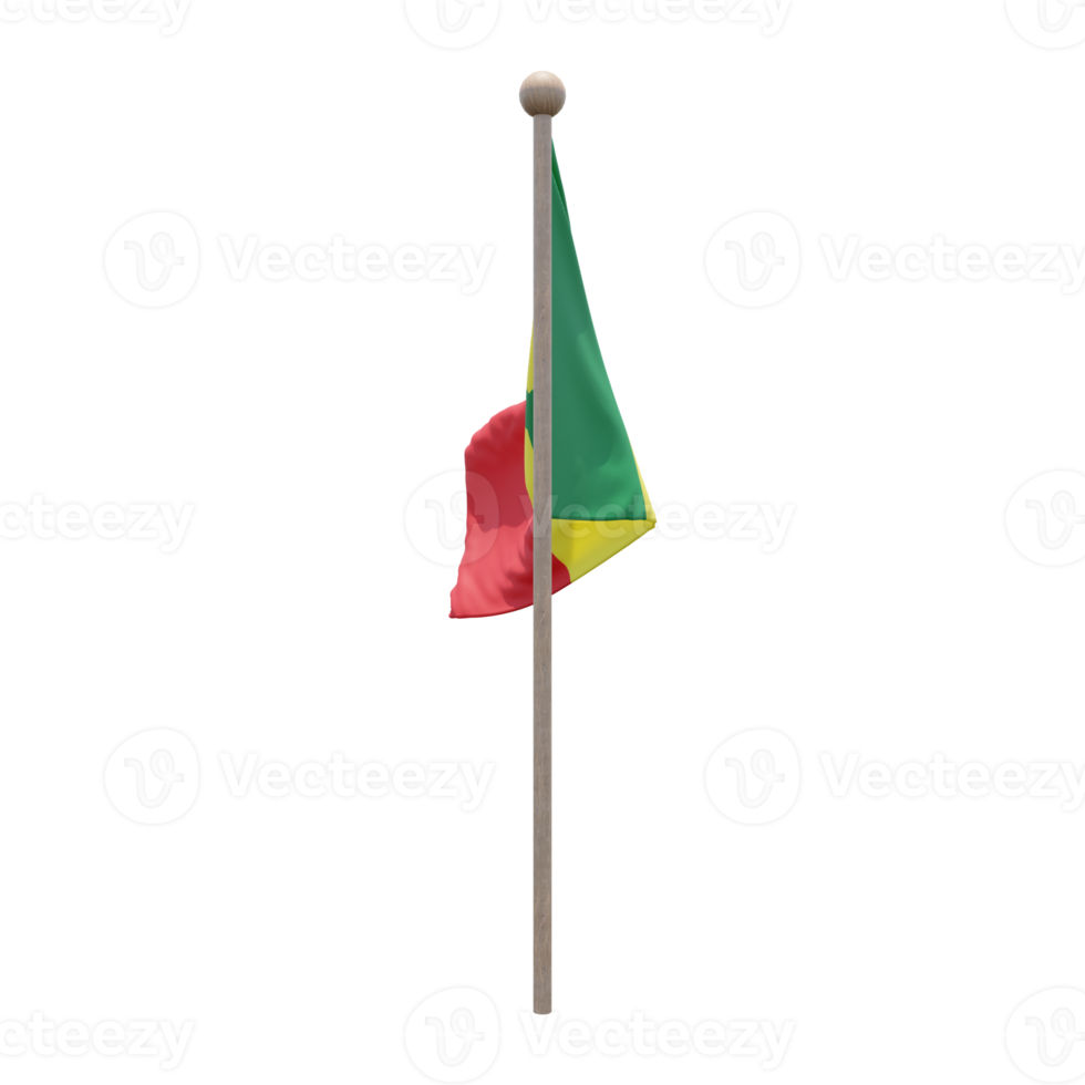 Senegal 3d illustration flag on pole. Wood flagpole png