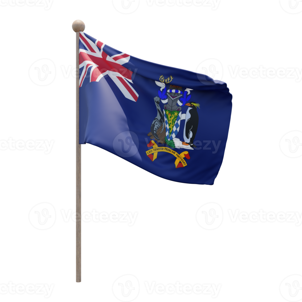 South Georgia and the South Sandwich Islands 3d illustration flag on pole. Wood flagpole png