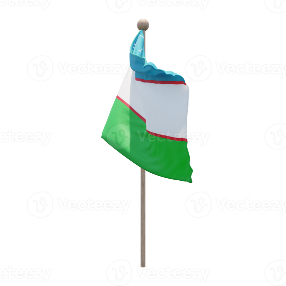uzbekistan 3d illustration flagga på Pol. trä flaggstång png