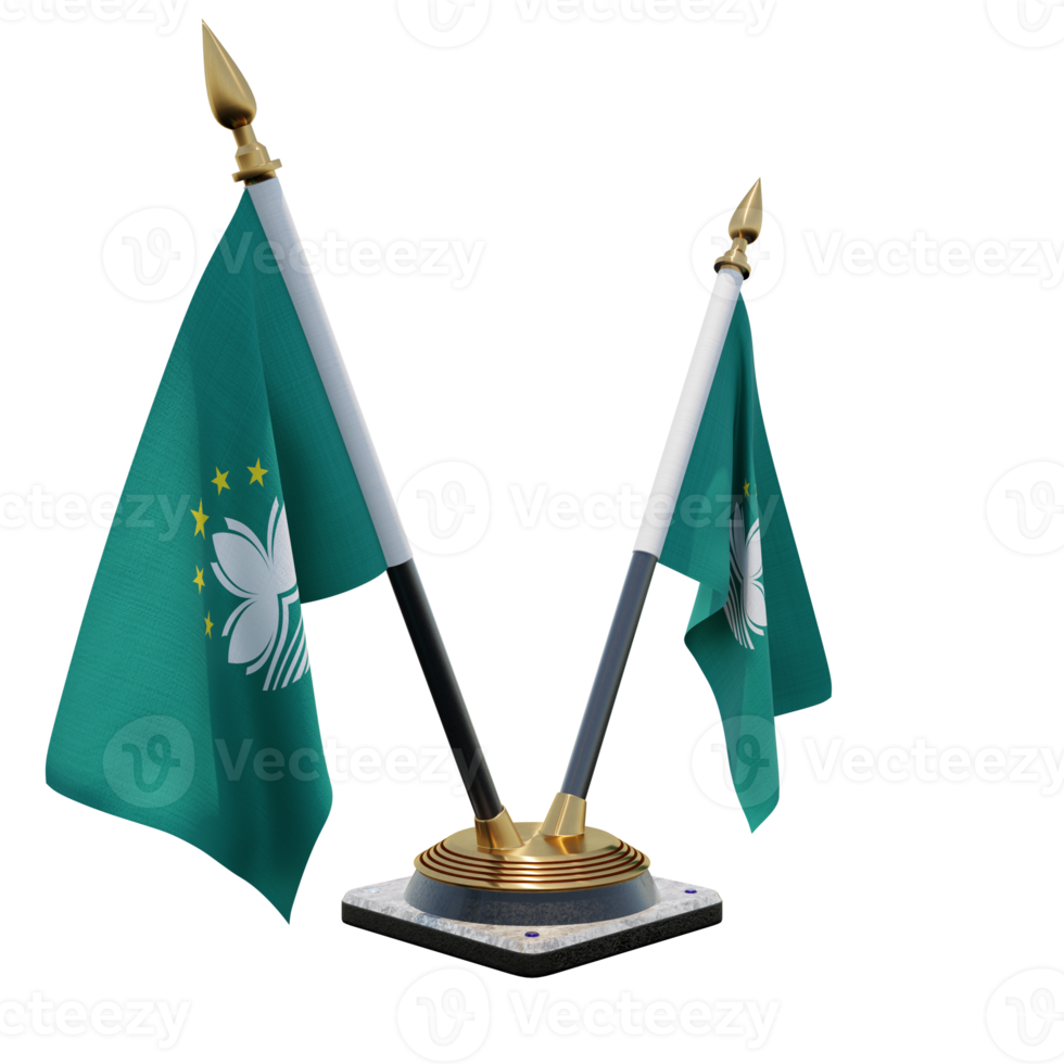 Macau 3d illustration Double V Desk Flag Stand png