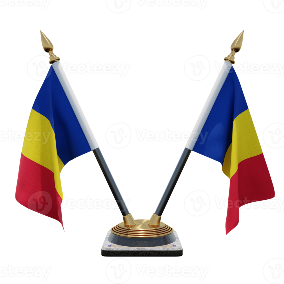 Romania 3d illustration Double V Desk Flag Stand png