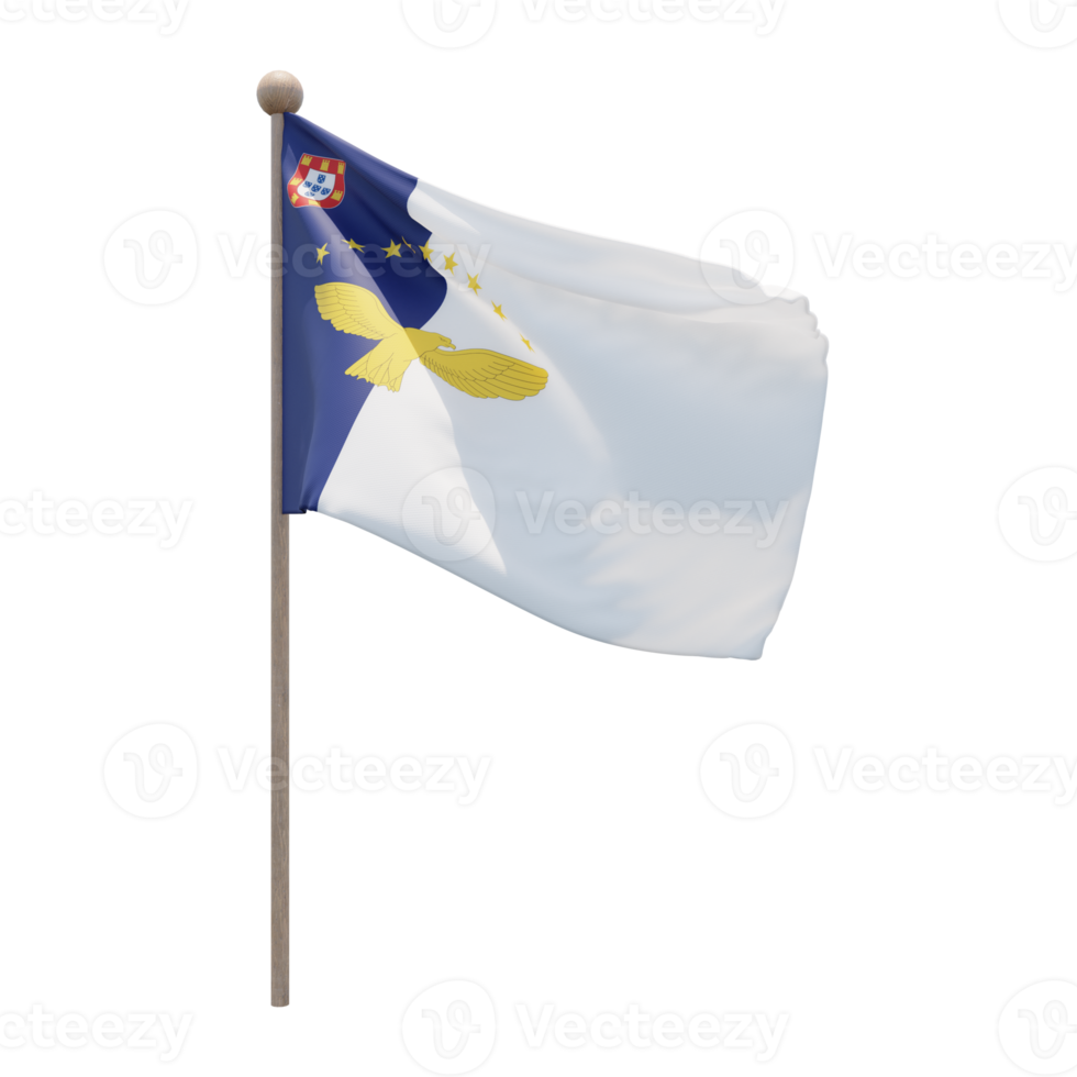 bandeira de ilustração 3d dos Açores no poste. mastro de madeira png