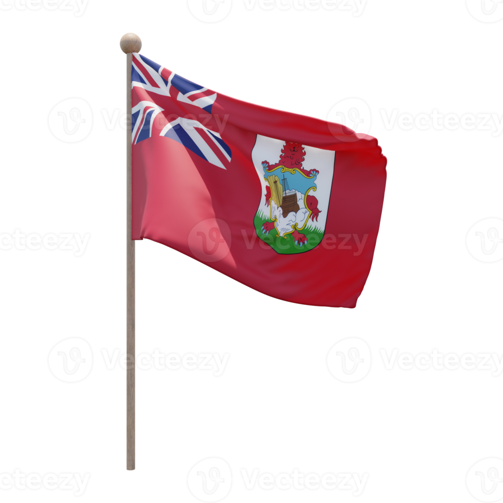 Bermuda 3d illustration flag on pole. Wood flagpole png