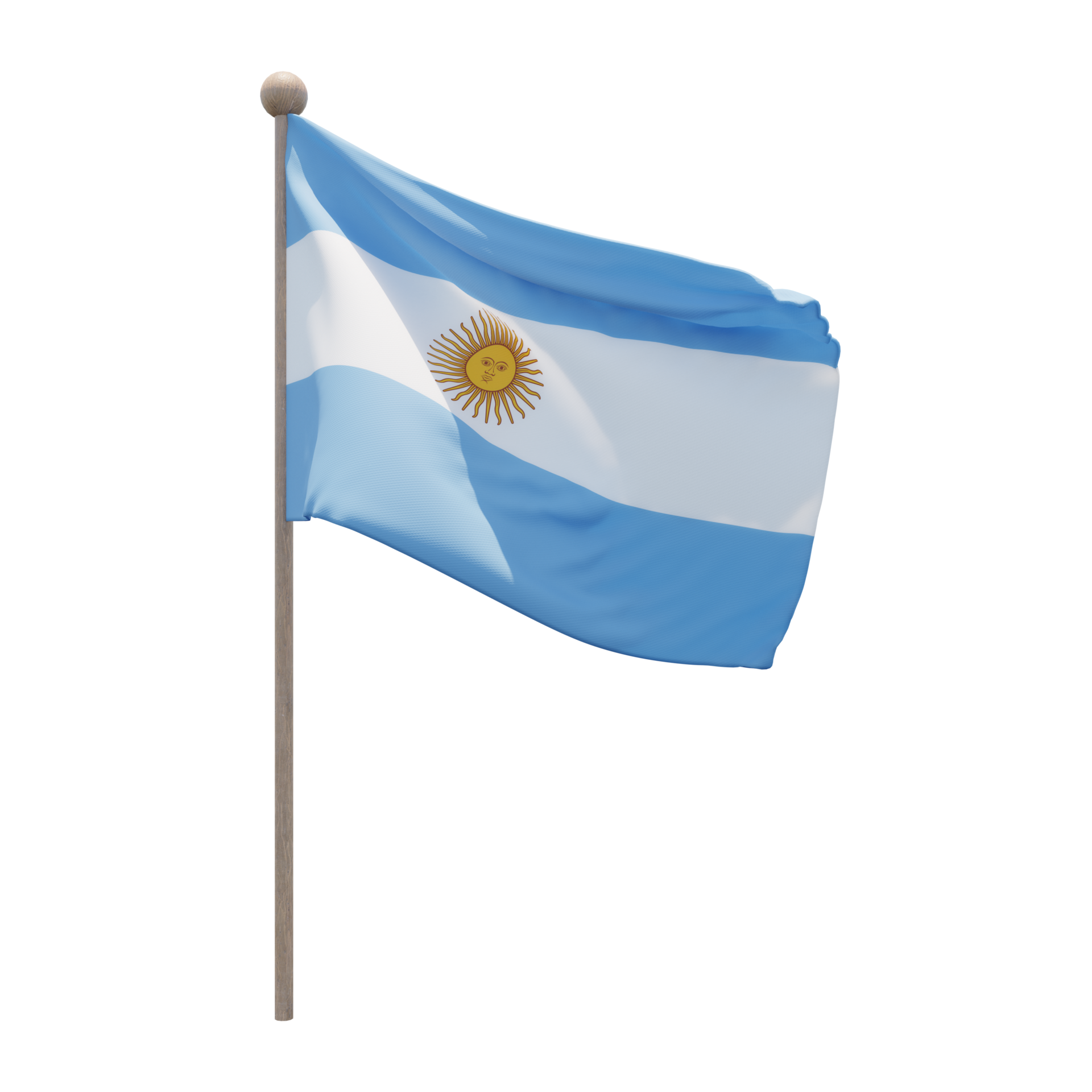 argentina 3d ilustración bandera en el poste. asta de bandera de madera