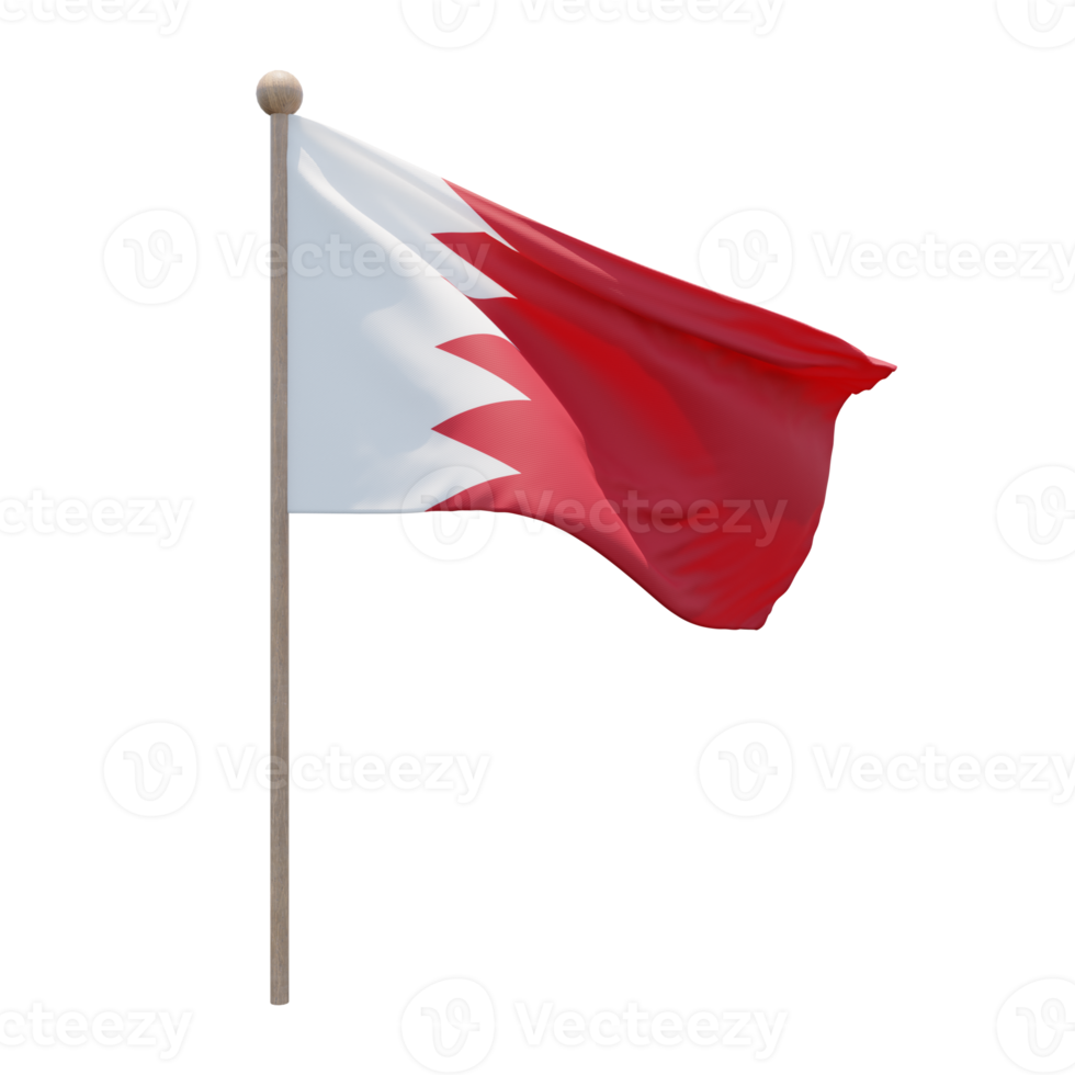 drapeau d'illustration 3d de bahreïn sur poteau. mât en bois png