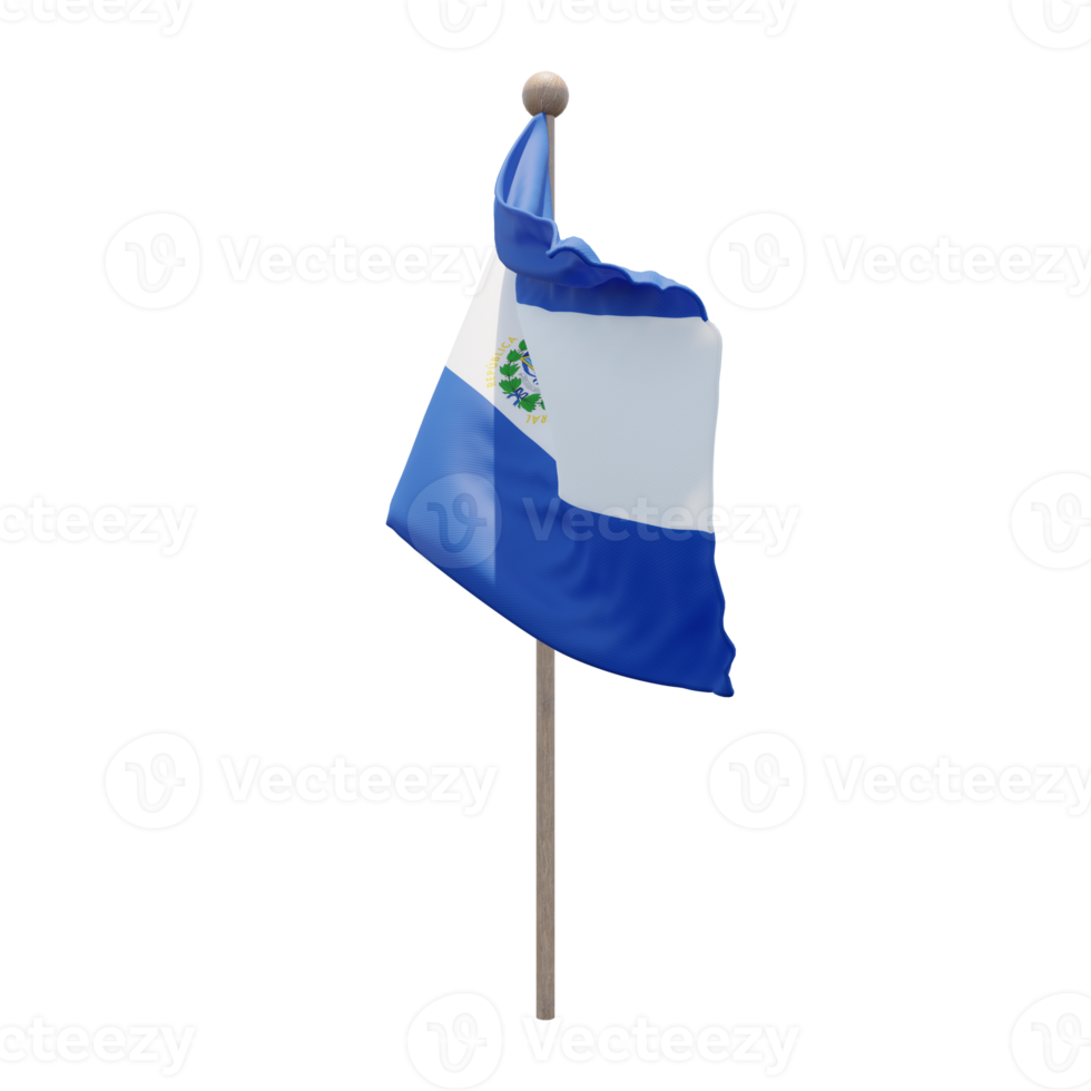 El Salvador 3d illustration flag on pole. Wood flagpole png