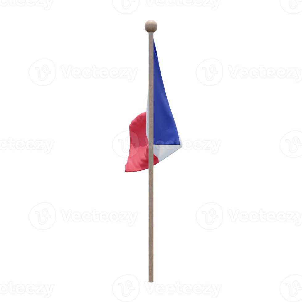 drapeau d'illustration 3d de la france sur le poteau. mât en bois png