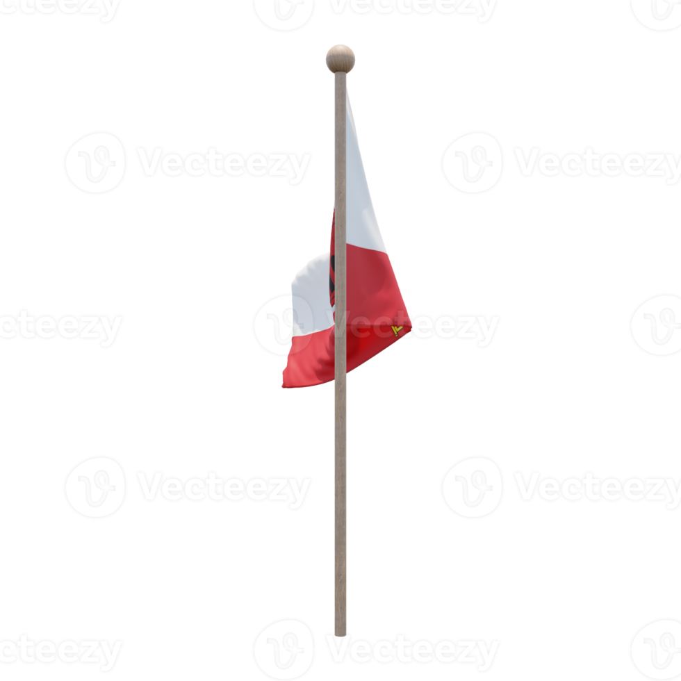 Gibraltar 3d illustration flag on pole. Wood flagpole png