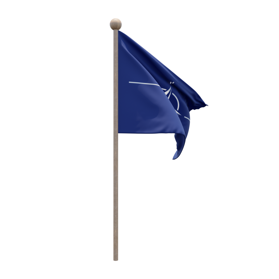 NATO 3d illustration flag on pole. Wood flagpole png