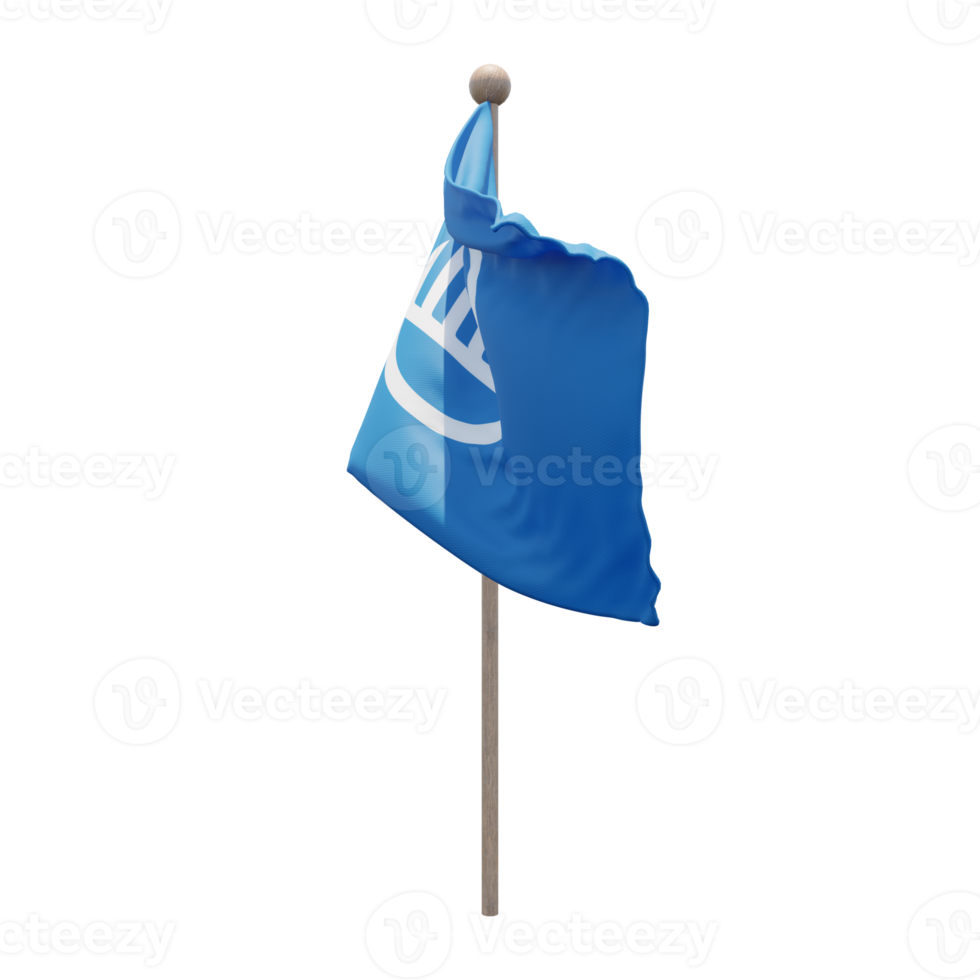 Nordic Council 3d illustration flag on pole. Wood flagpole png