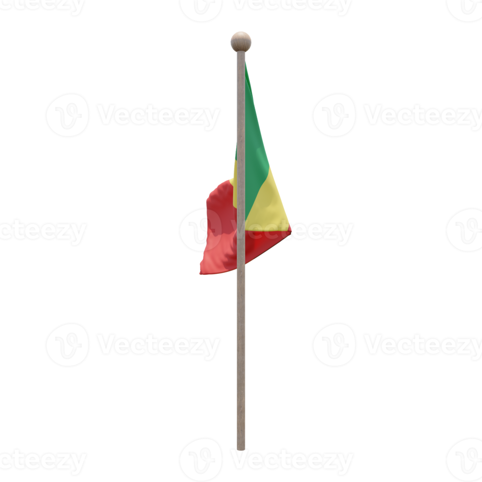 bandeira de ilustração 3d da república do congo no poste. mastro de madeira png