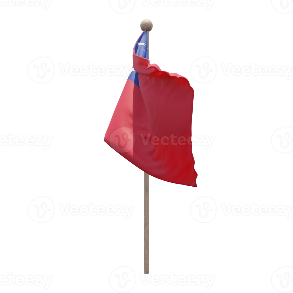 Samoa 3d illustration flag on pole. Wood flagpole png