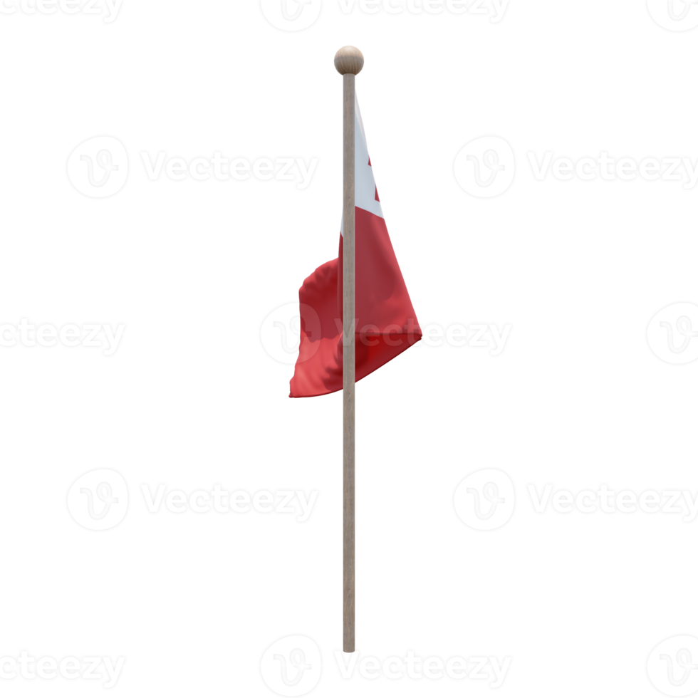 Tonga 3d illustration flag on pole. Wood flagpole png