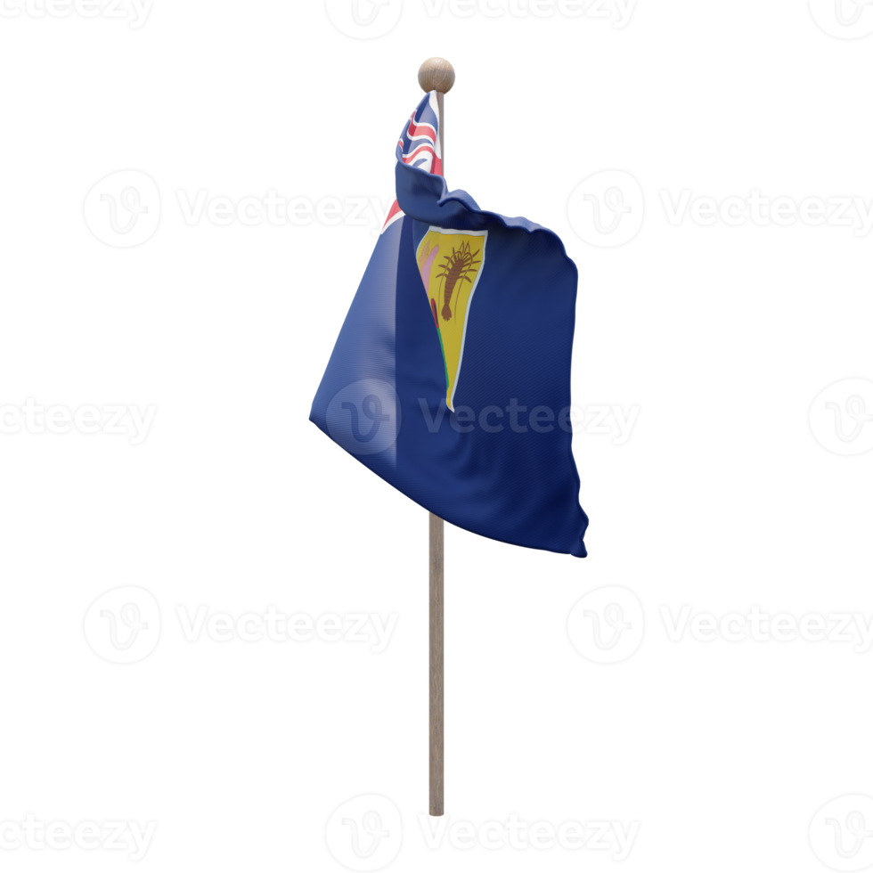 Turks and Caicos Islands 3d illustration flag on pole. Wood flagpole png