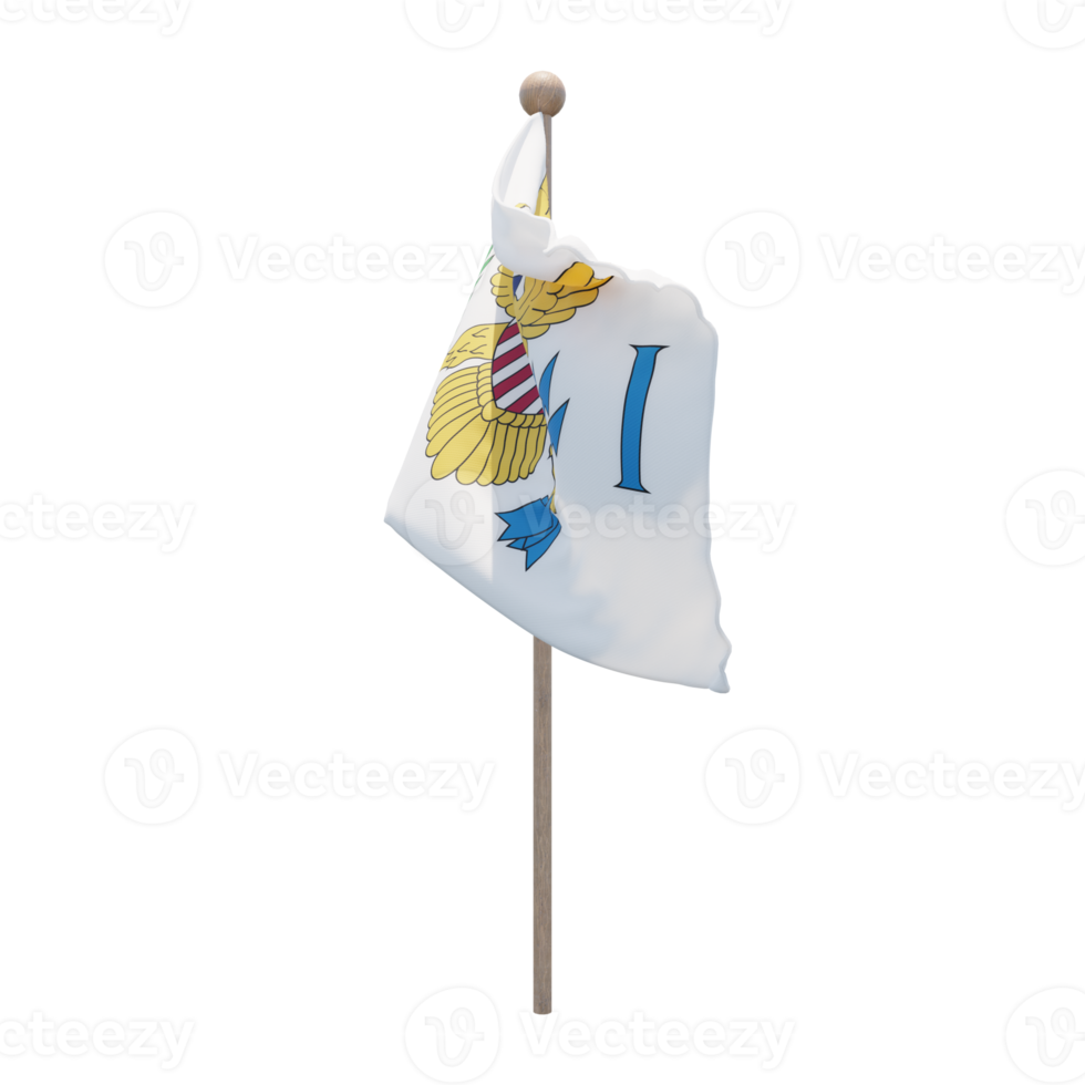United States Virgin Islands 3d illustration flag on pole. Wood flagpole png