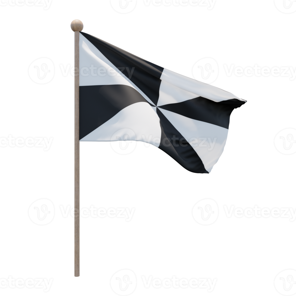 Ceuta 3d illustration flag on pole. Wood flagpole png