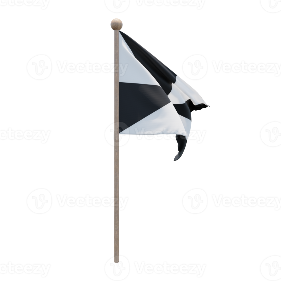 Ceuta 3d illustration flag on pole. Wood flagpole png