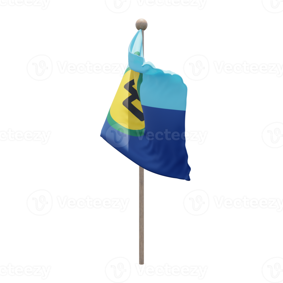 Caribbean Community 3d illustration flag on pole. Wood flagpole png
