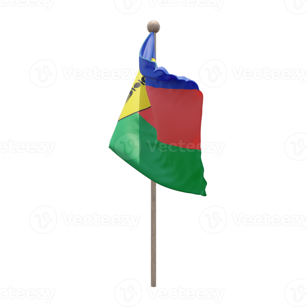 New Caledonia 3d illustration flag on pole. Wood flagpole png