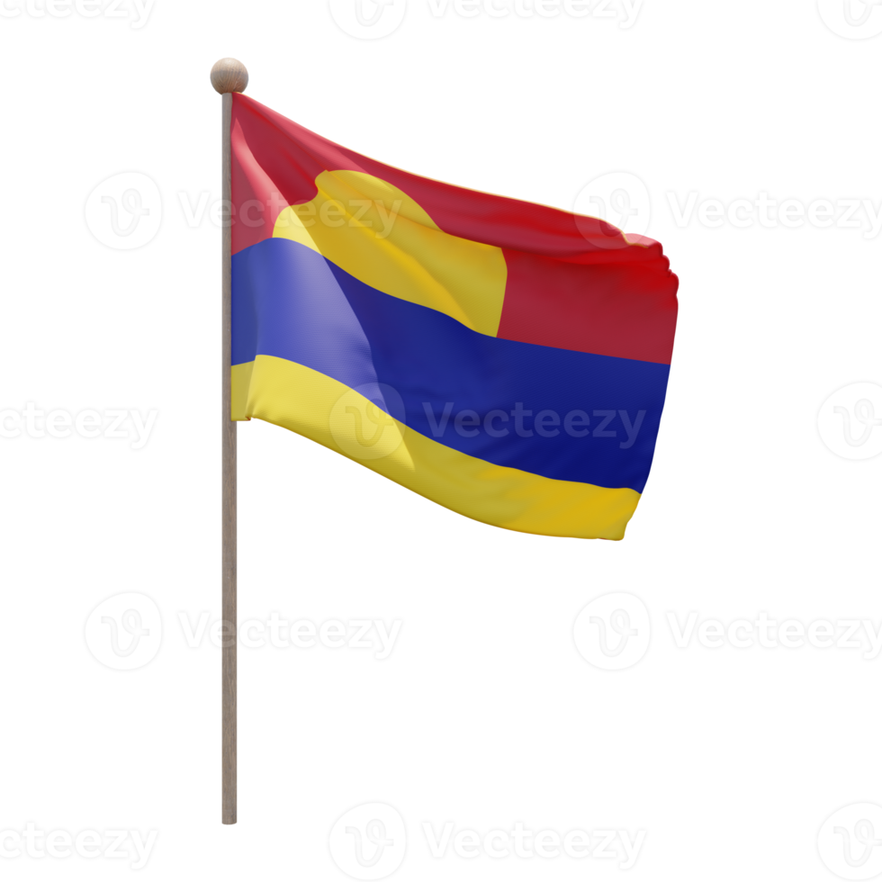 palmyra-atoll 3d-illustration flagge auf der stange. Fahnenmast aus Holz png