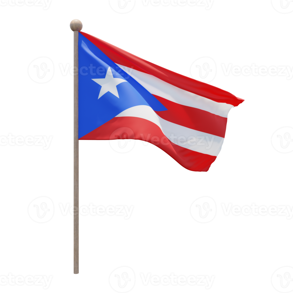 puerto rico 3d illustration flagga på Pol. trä flaggstång png