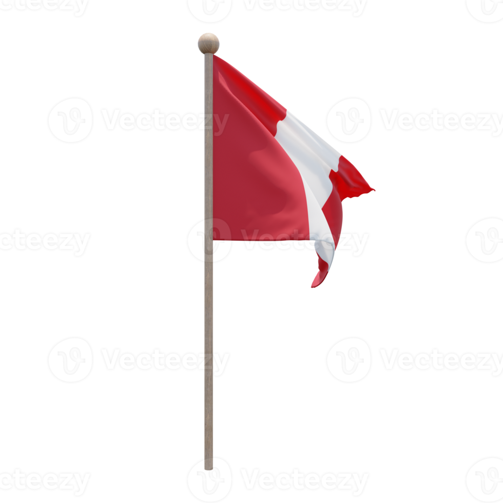 Peru 3d illustration flag on pole. Wood flagpole png