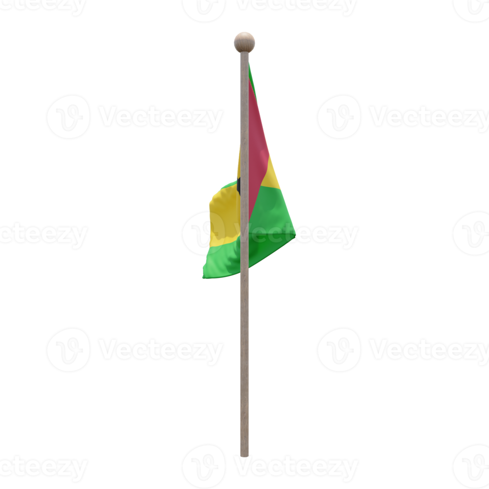 Sao Tome and Principe 3d illustration flag on pole. Wood flagpole png