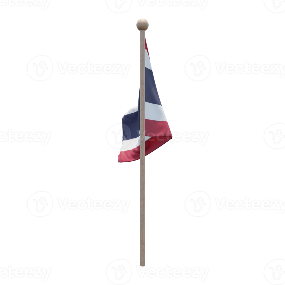 Thailand 3d illustration flag on pole. Wood flagpole png