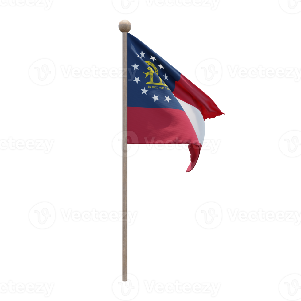 US Georgia 3d illustration flag on pole. Wood flagpole png