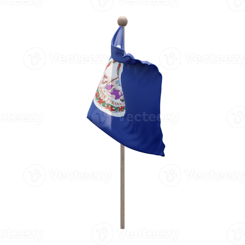 Virginia 3d illustration flag on pole. Wood flagpole png