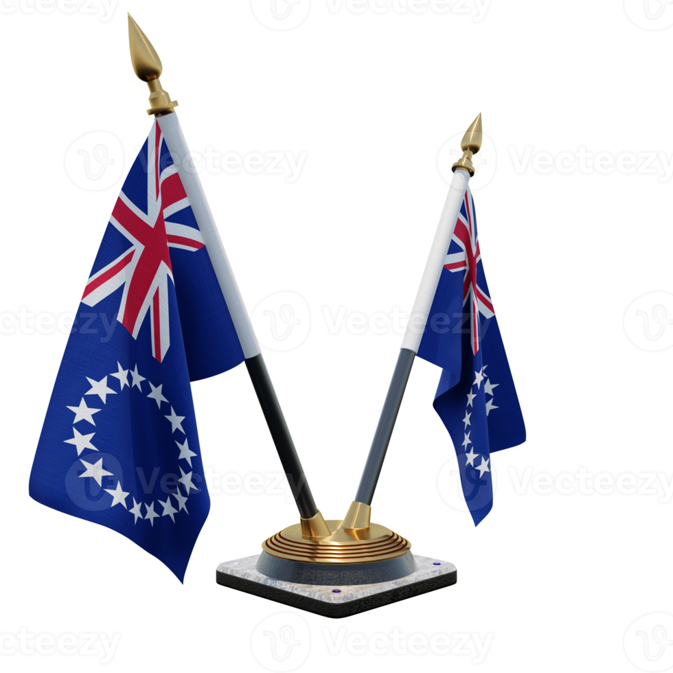 Cook Islands 3d illustration Double V Desk Flag Stand png