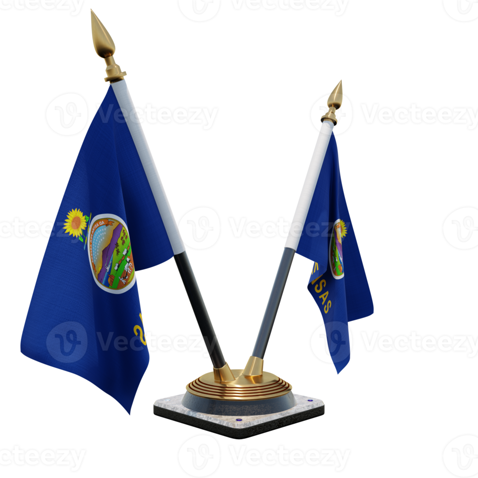 Kansas 3d illustration Double V Desk Flag Stand png