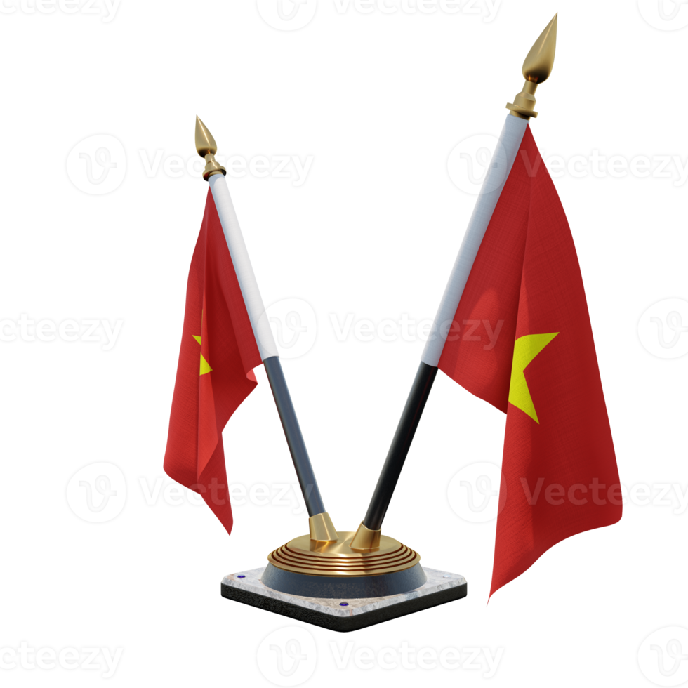 Vietnam 3d illustratie dubbele v bureau vlag staan png