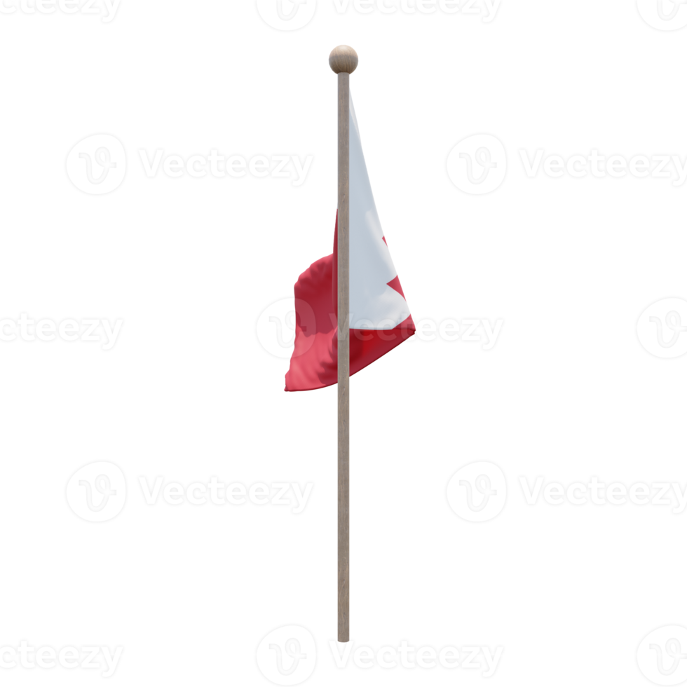 Bahrain 3d illustration flag on pole. Wood flagpole png