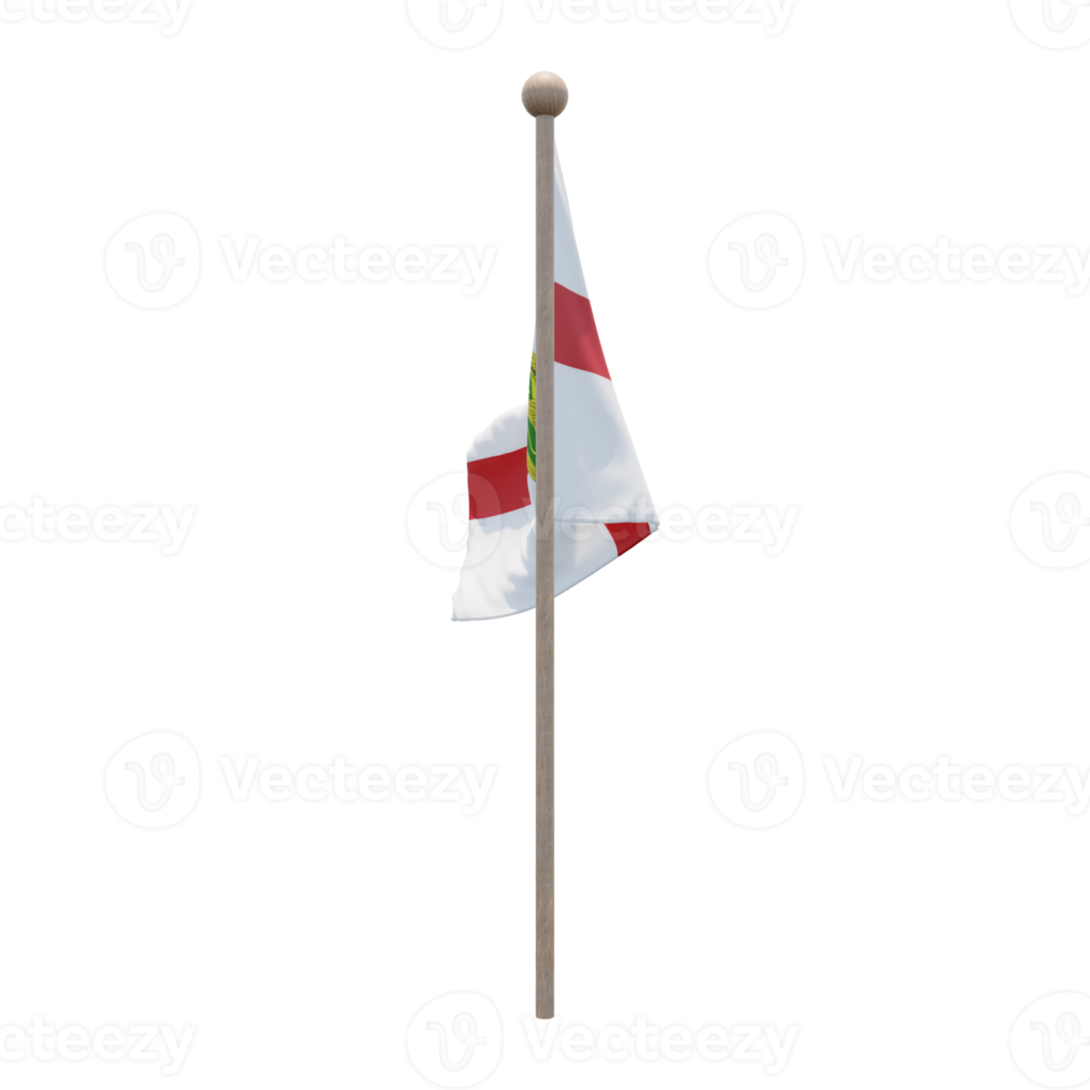 Alderney 3d illustration flag on pole. Wood flagpole png