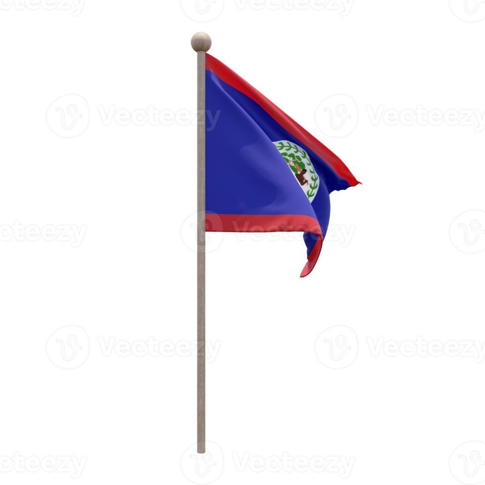 bandeira de ilustração 3d de belize no poste. mastro de madeira png