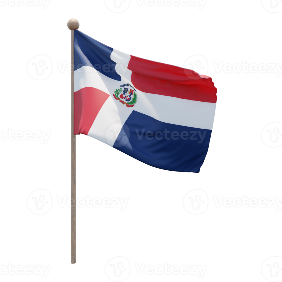 dominicaans republiek 3d illustratie vlag Aan pool. hout vlaggenmast png