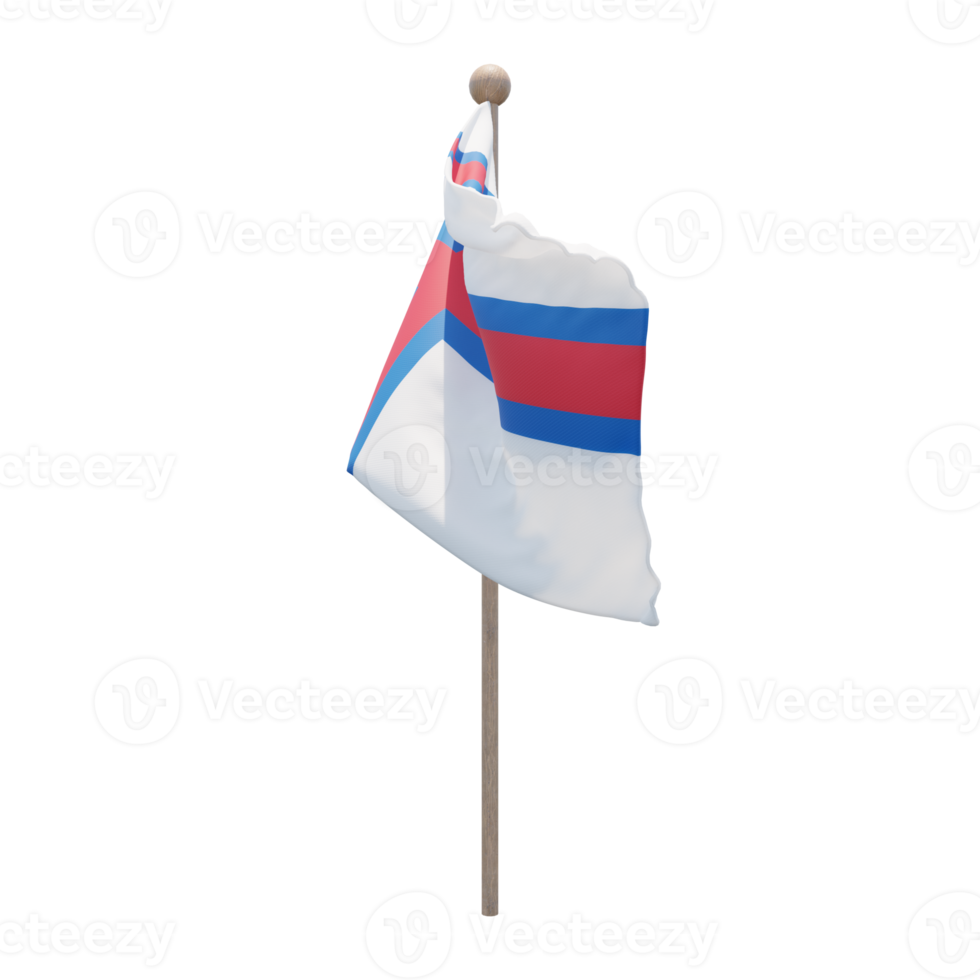 Faroe Islands 3d illustration flag on pole. Wood flagpole png