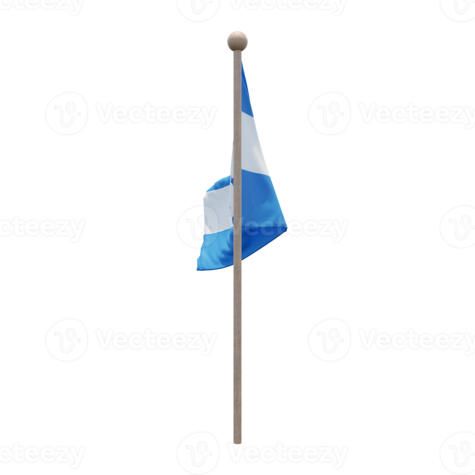 Honduras 3d illustration flag on pole. Wood flagpole png