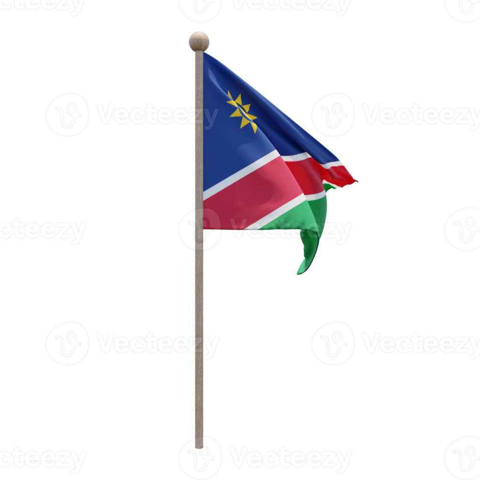 Namibia 3d illustration flag on pole. Wood flagpole png